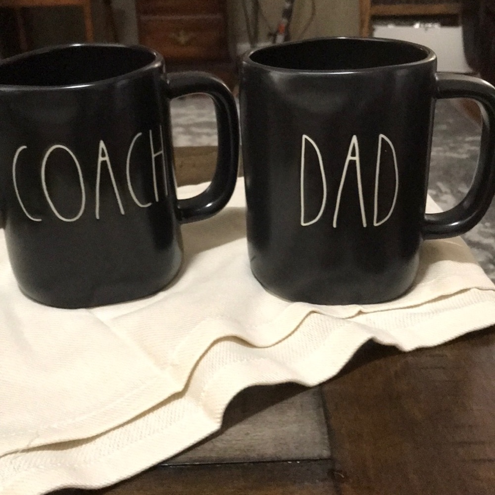 Rae Dunn mugs. Black Coach and Dad